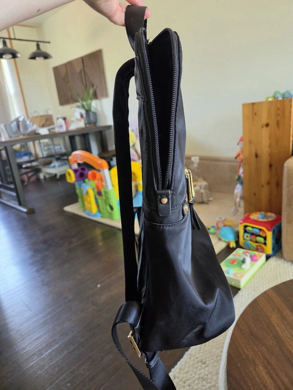 Michael Kors Polly Medium Nylon Backpack Black Gold Lightweight